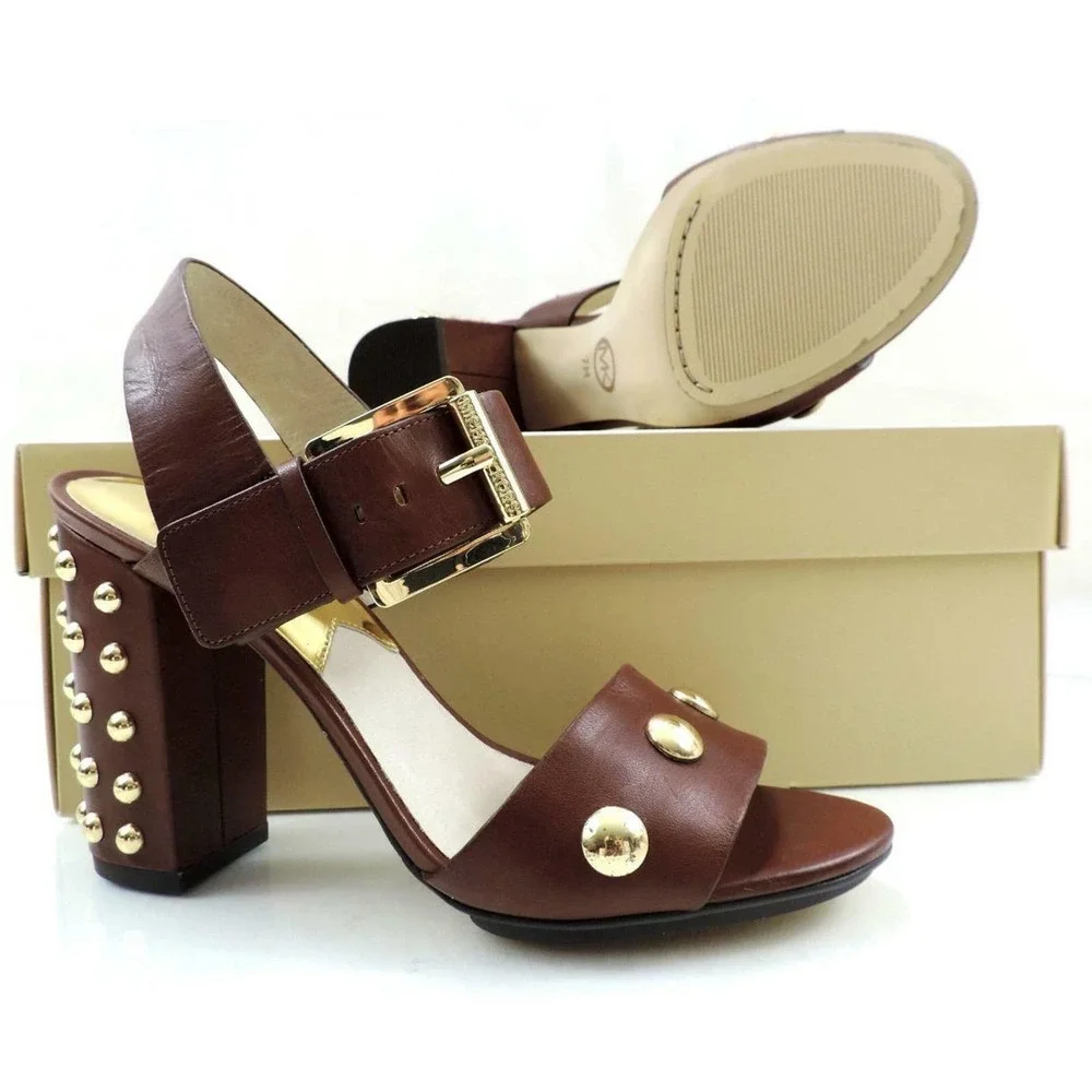 MICHAEL Michael Kors Linden Studded Block Heel Sandals Mocha Brown - Picture 8 of 8